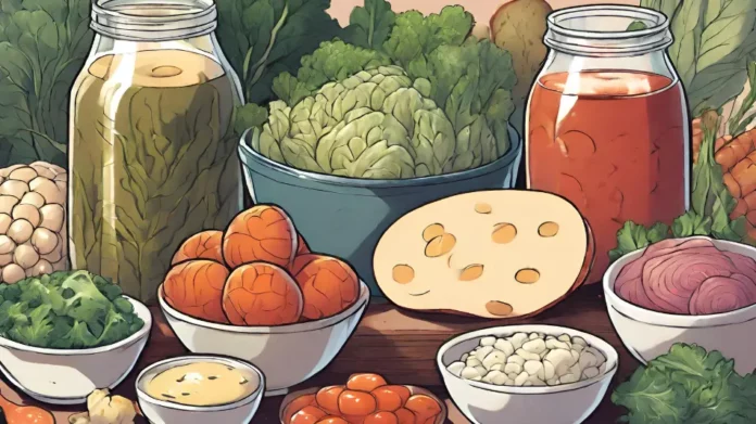 Aliments fermentés comme le yaourt et le kimchi pour une bonne santé intestinale