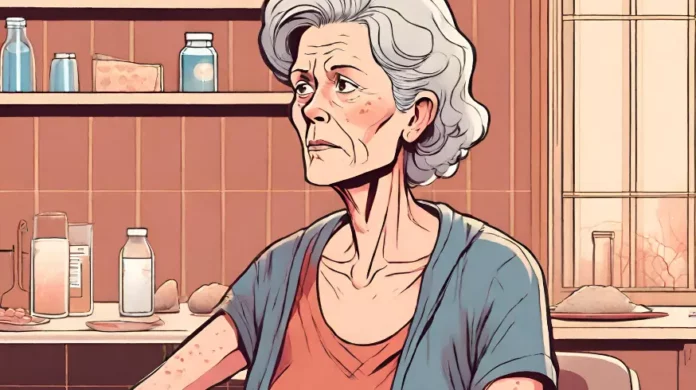 Middle-aged woman holding lower back due to osteoporosis pain
